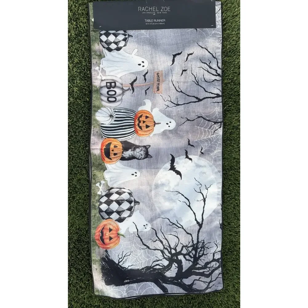Rachel Zoe Home Table Runner Ghosts,Pumpkins, Cat,Bats Halloween New 16
